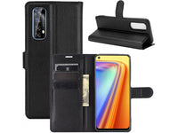 Lederhülle Portemonnaie Karten Ledertasche für Realme 7 in schwarz von Screenguard