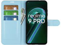 Lederhülle Karten Wallet Ledertasche Etui für Realme 9 Pro in hellblau von Screenguard