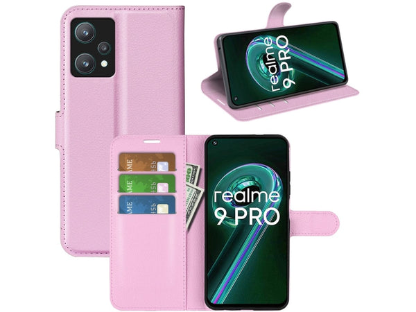 Lederhülle Portemonnaie Karten Ledertasche für Realme 9 Pro in rosa von Screenguard