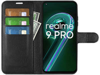 Lederhülle Karten Wallet Ledertasche Etui für Realme 9 Pro in schwarz von Screenguard