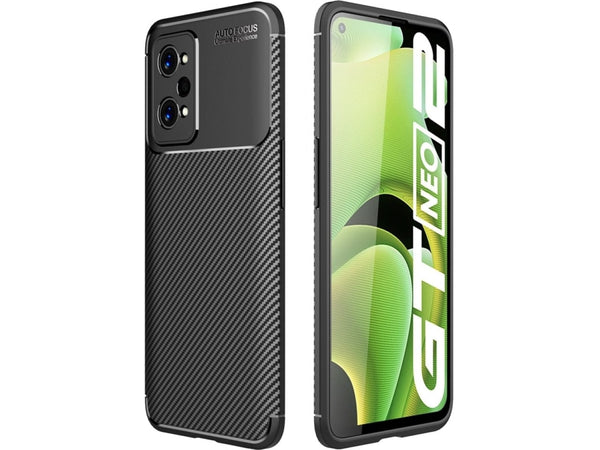 Hochwertig stabile Soft TPU Smartphone Handy Hülle im Carbon Design für Realme GT Neo2 zum Schutz des Display und Gehäuse Cover in schwarz von Screenguard