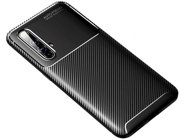 Hochwertig stabile Soft TPU Smartphone Handy Hülle im Carbon Design für Realme X50 5G zum Schutz des Display und Gehäuse Cover in schwarz von Screenguard