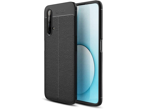 Soft TPU Case mit Design aus feinem veganen Leder für Realme X50 5G stabil mit erhöhten Rändern und Kanten in schwarz von Screenguard