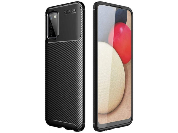 Hochwertig stabile Soft TPU Smartphone Handy Hülle im Carbon Design für Samsung Galaxy A02s zum Schutz des Display und Gehäuse Cover in schwarz von Screenguard