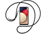 Necklace Handy Hülle mit Kordel Kette schwarz zum Tragen des Samsung Galaxy A02s am Körper wie Handtasche Lanyard, stabil mit erhöhten Rändern und Kanten in transparent von Screenguard