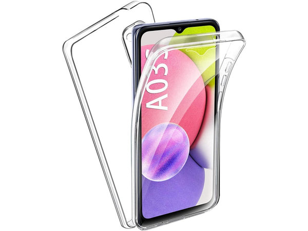 Vollständige 360 Grad Rundum Gummi TPU Hülle zum beidseitigen Schutz des Samsung Galaxy A03s Display und Gehäuse in transparent von Screenguard