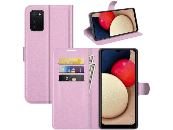 Lederhülle Portemonnaie Karten Ledertasche für Samsung Galaxy A03s in rosa von Screenguard