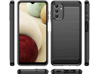 Flexible Handy Schutzhülle mit gebürster Carbon Textur auf der Rückseite für zum Schutz des Samsung Galaxy A04s  Display und Gehäuse Case in schwarz von Screenguard