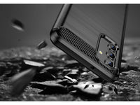 Flexible Handy Schutzhülle mit gebürster Carbon Textur auf der Rückseite für zum Schutz des Samsung Galaxy A04s  Display und Gehäuse Case in schwarz von Screenguard