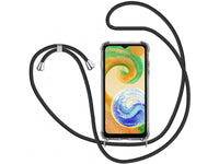 Necklace Handy Hülle mit Kordel Kette schwarz zum Tragen des Samsung Galaxy A04s am Körper wie Handtasche Lanyard, stabil mit erhöhten Rändern und Kanten in transparent von Screenguard