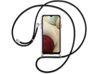 Necklace Handy Hülle mit Kordel Kette schwarz zum Tragen des Samsung Galaxy A12 am Körper wie Handtasche Lanyard, stabil mit erhöhten Rändern und Kanten in transparent von Screenguard