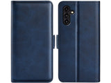 Veganes Flip Case Leder Etui Hülle mit Karten Fächer und Sichtfenster für Samsung Galaxy A14 5G in dunkelblau von Screenguard