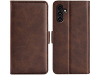 Veganes Flip Case Leder Etui Hülle mit Karten Fächer und Sichtfenster für Samsung Galaxy A14 5G in mokka von Screenguard