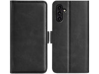 Veganes Flip Case Leder Etui Hülle mit Karten Fächer und Sichtfenster für Samsung Galaxy A14 5G in schwarz von Screenguard