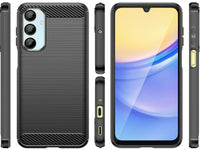 Flexible Handy Schutzhülle mit gebürster Carbon Textur auf der Rückseite für zum Schutz des Samsung Galaxy A16 5G  Display und Gehäuse Case in schwarz von Screenguard
