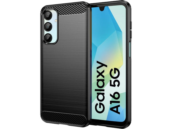 Flexible Handy Schutzhülle mit gebürster Carbon Textur auf der Rückseite für zum Schutz des Samsung Galaxy A16 5G  Display und Gehäuse Case in schwarz von Screenguard