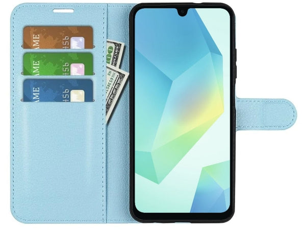 Lederhülle Portemonnaie Karten Ledertasche für Samsung Galaxy A16 5G in hellblau von Screenguard