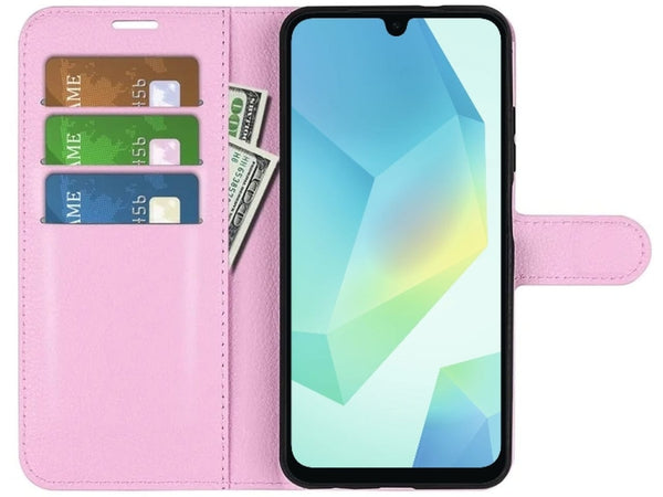 Lederhülle Portemonnaie Karten Ledertasche für Samsung Galaxy A16 5G in rosa von Screenguard