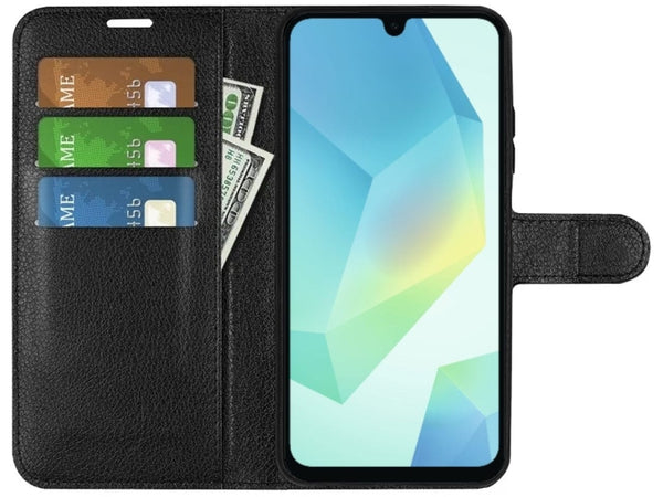 Lederhülle Portemonnaie Karten Ledertasche für Samsung Galaxy A16 5G in schwarz von Screenguard
