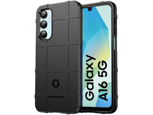 Widerstandsfähige, stabile Outdoor Sport Hülle für das Samsung Galaxy A16 5G für Handwerker, Baustelle, Business, äusserst stabil mit erhöhten Rändern und Kanten in schwarz von Screenguard