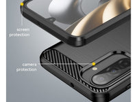Flexible Handy Schutzhülle mit gebürster Carbon Textur auf der Rückseite für zum Schutz des Samsung Galaxy A17 5G  Display und Gehäuse Case in schwarz von Screenguard