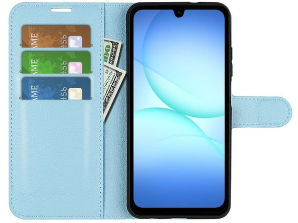 Lederhülle Portemonnaie Karten Ledertasche für Samsung Galaxy A17 5G in hellblau von Screenguard