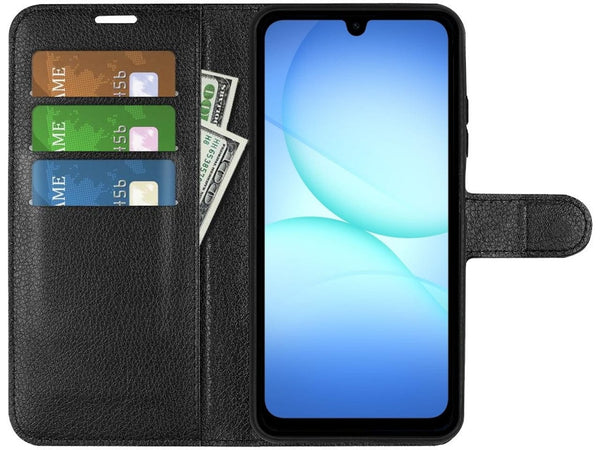 Lederhülle Portemonnaie Karten Ledertasche für Samsung Galaxy A17 5G in schwarz von Screenguard