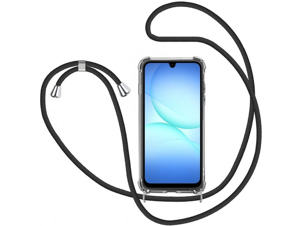 Necklace Handy Hülle mit Kordel Kette schwarz zum Tragen des Samsung Galaxy A17 5G am Körper wie Handtasche Lanyard, stabil mit erhöhten Rändern und Kanten in transparent von Screenguard