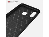 Flexible Handy Schutzhülle mit gebürster Carbon Textur auf der Rückseite für zum Schutz des Samsung Galaxy A20e  Display und Gehäuse Case in schwarz von Screenguard