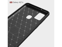 Flexible Handy Schutzhülle mit gebürster Carbon Textur auf der Rückseite für zum Schutz des Samsung Galaxy A21s  Display und Gehäuse Case in schwarz von Screenguard