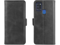 Veganes Flip Case Leder Etui Hülle mit Karten Fächer und Sichtfenster für Samsung Galaxy A21s in schwarz von Screenguard