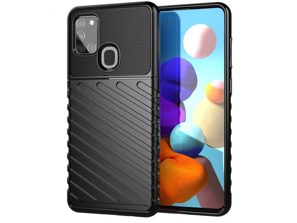 Moderne Design Hülle Cover für das Samsung Galaxy A21s mit Stripes zum Schutz von Kratzern, Dellen, Display aus TPU Gummi in schwarz von Screenguard