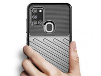 Moderne Design Hülle Cover für das Samsung Galaxy A21s mit Stripes zum Schutz von Kratzern, Dellen, Display aus TPU Gummi in schwarz von Screenguard