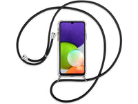 Necklace Handy Hülle mit Kordel Kette schwarz zum Tragen des Samsung Galaxy A22 4G am Körper wie Handtasche Lanyard, stabil mit erhöhten Rändern und Kanten in transparent von Screenguard