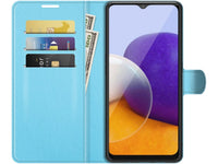 Lederhülle Karten Wallet Ledertasche Etui für Samsung Galaxy A22 5G in hellblau von Screenguard