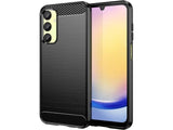 Flexible Handy Schutzhülle mit gebürster Carbon Textur auf der Rückseite für zum Schutz des Samsung Galaxy A25 5G  Display und Gehäuse Case in schwarz von Screenguard