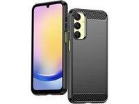 Flexible Handy Schutzhülle mit gebürster Carbon Textur auf der Rückseite für zum Schutz des Samsung Galaxy A25 5G  Display und Gehäuse Case in schwarz von Screenguard