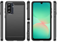 Flexible Handy Schutzhülle mit gebürster Carbon Textur auf der Rückseite für zum Schutz des Samsung Galaxy A26  Display und Gehäuse Case in schwarz von Screenguard