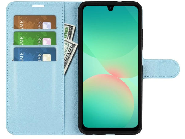 Lederhülle Portemonnaie Karten Ledertasche für Samsung Galaxy A26 in hellblau von Screenguard