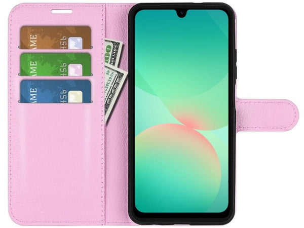 Lederhülle Portemonnaie Karten Ledertasche für Samsung Galaxy A26 in rosa von Screenguard