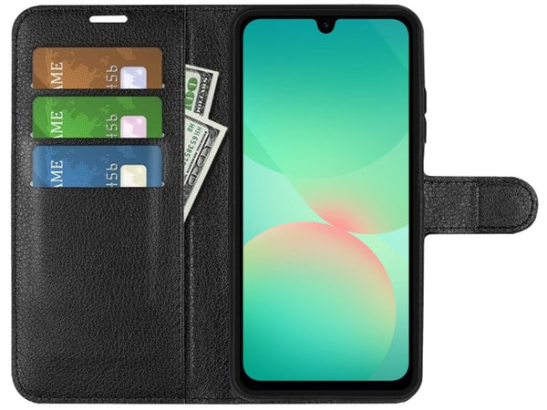 Lederhülle Portemonnaie Karten Ledertasche für Samsung Galaxy A26 in schwarz von Screenguard