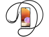 Necklace Handy Hülle mit Kordel Kette schwarz zum Tragen des Samsung Galaxy A32 4G am Körper wie Handtasche Lanyard, stabil mit erhöhten Rändern und Kanten in transparent von Screenguard