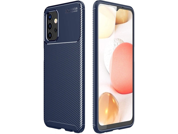 Hochwertig stabile Soft TPU Smartphone Handy Hülle im Carbon Design für Samsung Galaxy A32 5G zum Schutz des Display und Gehäuse Cover in blau von Screenguard