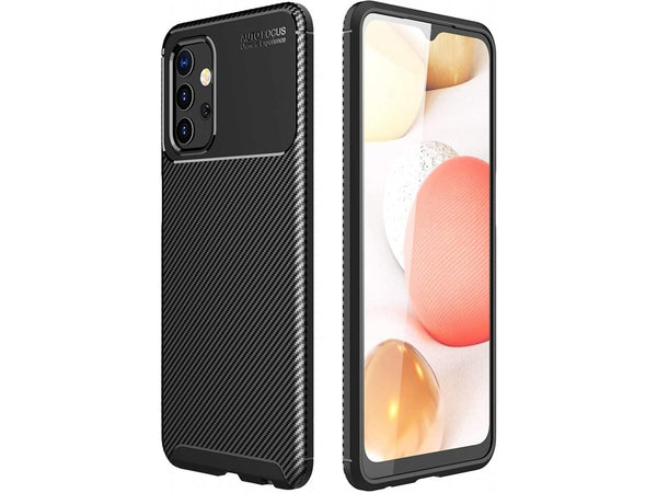 Hochwertig stabile Soft TPU Smartphone Handy Hülle im Carbon Design für Samsung Galaxy A32 5G zum Schutz des Display und Gehäuse Cover in schwarz von Screenguard