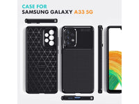 Hochwertig stabile Soft TPU Smartphone Handy Hülle im Carbon Design für Samsung Galaxy A33 5G zum Schutz des Display und Gehäuse Cover in schwarz von Screenguard