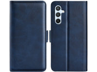 Veganes Flip Case Leder Etui Hülle mit Karten Fächer und Sichtfenster für Samsung Galaxy A34 5G in dunkelblau von Screenguard