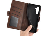 Veganes Flip Case Leder Etui Hülle mit Karten Fächer und Sichtfenster für Samsung Galaxy A34 5G in mokka von Screenguard