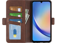 Veganes Flip Case Leder Etui Hülle mit Karten Fächer und Sichtfenster für Samsung Galaxy A34 5G in mokka von Screenguard