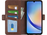Veganes Flip Case Leder Etui Hülle mit Karten Fächer und Sichtfenster für Samsung Galaxy A34 5G in mokka von Screenguard