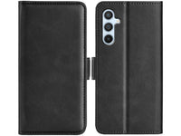 Veganes Flip Case Leder Etui Hülle mit Karten Fächer und Sichtfenster für Samsung Galaxy A34 5G in schwarz von Screenguard